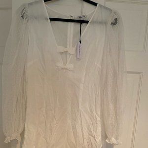 NEW W/ TAG | $225 WeWoreWhat Swiss Dot Mesh Organza Sadie Mini Dress | White | L